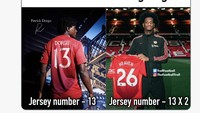 Siapa sangka nomor punggung 2 penggawa anyar MU masih berkaitan dengan angka 13. (Foto: Twitter)