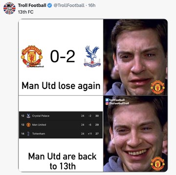 Meme MU Diterkam Crystal Palace, Balik ke Posisi Keramat 13