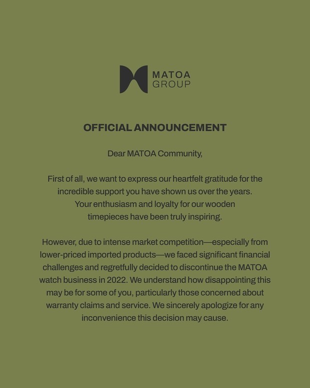 Matoa jam tangan kayu resmi menutup bisnisnya