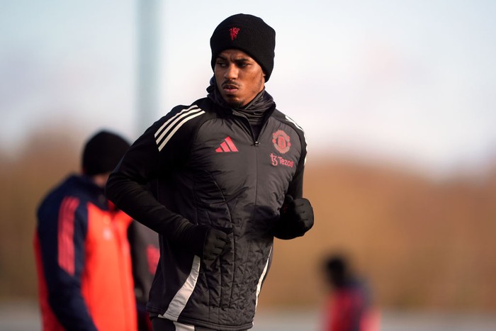 Manchester Uniteds Marcus Rashford during a training session at the Trafford Training Centre, Carrington, Manchester. Picture date: Wednesday January 29, 2025. (Photo by Martin Rickett/PA Images via Getty Images)