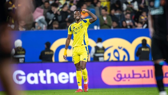 Jhon Duran saat debut di Liga Arab Saudi pada laga Al Nassr vs Al Feiha, Jumat 7 Februari 2025.