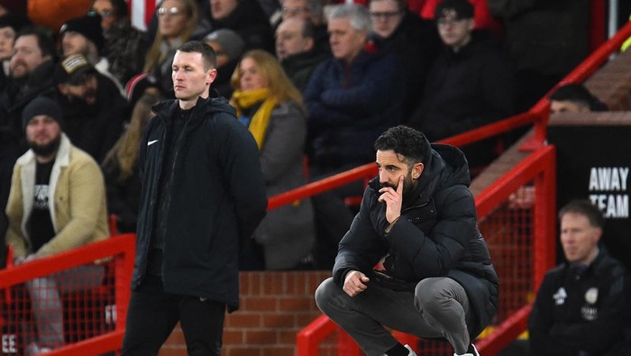 Soccer Football - FA Cup - Fourth Round - Manchester United v Leicester City - Old Trafford, Manchester, Britain - February 7, 2025 Manchester United manager Ruben Amorim reacts REUTERS/Peter Powell