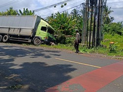 Diduga Sopir Ngantuk, Truk Hantam Pohon di Jalan Denpasar-Gilimanuk