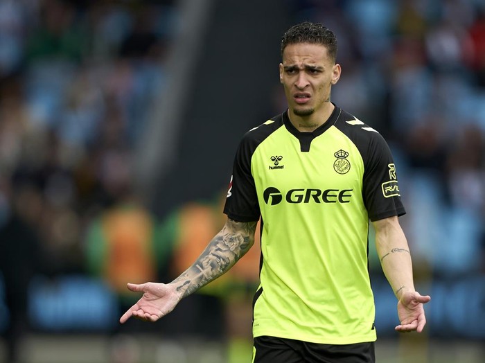 Antony Matheus dos Santos of Real Betis Balompie reacts during the La Liga EA Sports match between RC Celta de Vigo and Real Betis Balompie at Estadio Abanca Balaidos in Vigo, Spain, on February 8, 2025. (Photo by Jose Manuel Alvarez Rey/JAR Sport Images/NurPhoto via Getty Images)
