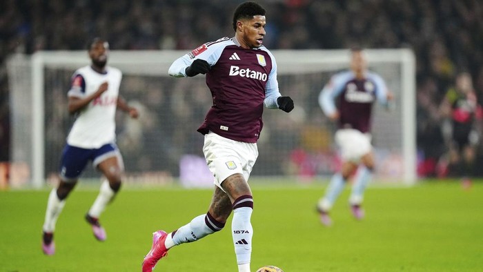 Marcus Rashford Aston Villas Marcus Rashford in action during the English FA Cup fourth round soccer match between Aston Villa and Tottenham Hotspur at Villa Park, Birmingham, England, Sunday Feb. 9, 2025. (Mike Egerton/PA via AP)