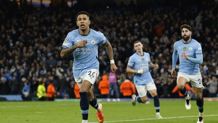 Soccer Football - Champions League - Manchester City v Club Brugge - Etihad Stadium, Manchester, Britain - January 29, 2025 Manchester Citys Savinho celebrates scoring their third goal Action Images via Reuters/Jason Cairnduff