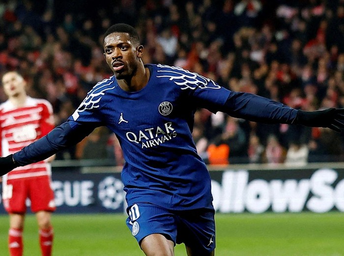 Soccer Football - Champions League - Knockout Phase Playoff - First Leg - Brest v Paris St Germain - Stade de Roudourou, Guingamp, France - February 11, 2025 Paris St Germain's Ousmane Dembele celebrates scoring their second goal  REUTERS/Stephane Mahe     TPX IMAGES OF THE DAY
