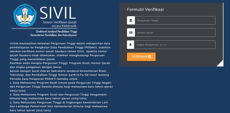 Situs SIVIL Dikti untuk cek keaslian ijazah atau verifikasi nomor ijazah perguruan tinggi secara online