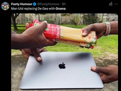 Banyak fans MU yang masih menyesal usai melepas David De Gea dan mendatangkan Andre Onana. Mirip spagetti yang gampang patah ditukar macbook canggih. (Foto: X.com)