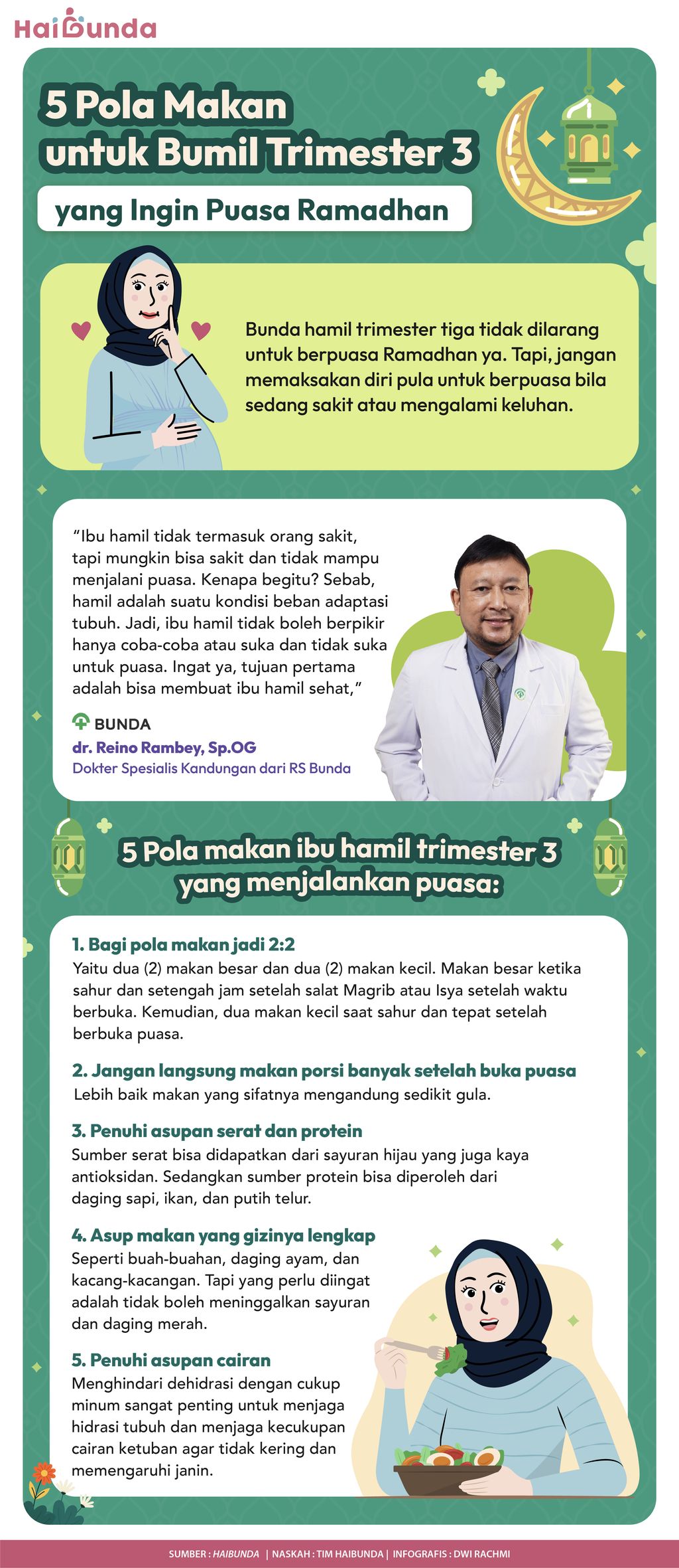 Ibu hamil ingin puasa Ramadhan di trimester 3? Simak aturan puasa yang aman, mulai dari menyiapkan nutrisi sahur dan berbuka puasa hingga aturan minum vitamin.