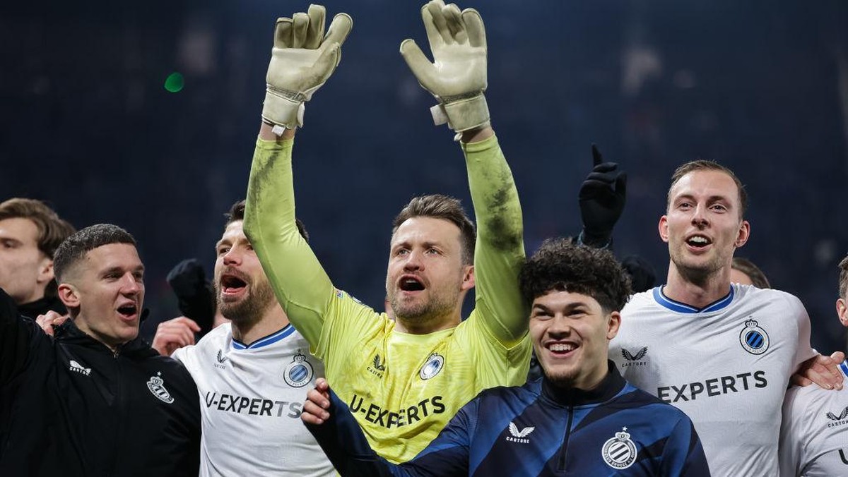 Para pemain Club Brugge merayakan kemenangan atas Atalanta. Foto: Icon Sportswire via Getty Images/Icon Sportswire
