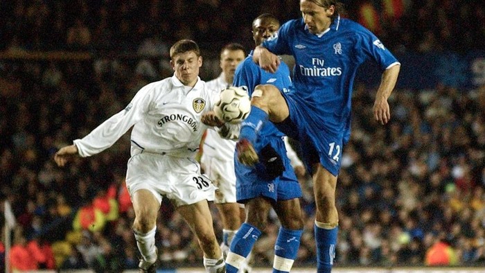 James Milner Chelsea's Mario Stanic clears the ball from Leeds United's James Milner during their Premiereship clash at Elland Rd in Leeds 28 December 2002. AFP PHOTO Paul Barker (Photo by PAUL BARKER / AFP)