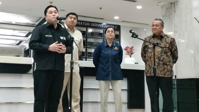 Menteri BUMN Erick Thohir, Menteri Perumahan dan Kawasan Permukiman Maruarar Sirait, Menteri Keuangan Sri Mulyani, dan Gubernur Bank Indonesia Perry Warjiyo/Sekar Aqillah Indraswari Menteri BUMN Erick Thohir, Menteri Perumahan dan Kawasan Permukiman Maruarar Sirait, Menteri Keuangan Sri Mulyani, dan Gubernur Bank Indonesia Perry Warjiyo sri mulyani