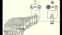 Laga Madrid vs Man City di leg 2 playoff 16 besar Liga Champions dimainkan pada waktu yang sama dengan partai Aston Villa vs Liverpool di Liga Inggris. Foto: dok. Internet/X (Twitter)