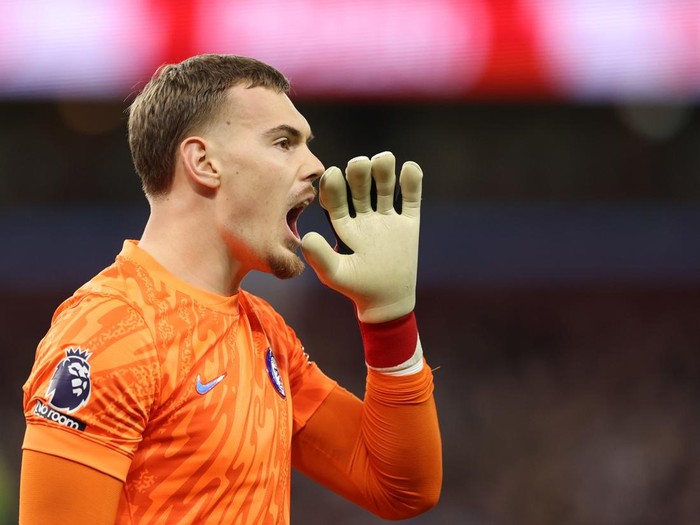 BIRMINGHAM, ENGLAND - FEBRUARY 22: Filip Jorgensen of Chelsea  during the Premier League match between Aston Villa FC and Chelsea FC at Villa Park on February 22, 2025 in Birmingham, England. (Photo by Catherine Ivill - AMA/Getty Images)