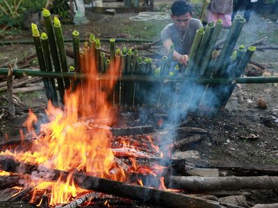 Tradisi Memasak Lemang Sambut Ramadan di Aceh Barat