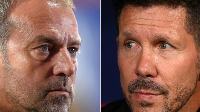 hansi flick diego simeone barcelona atletico madrid FILE PHOTO (EDITORS NOTE: COMPOSITE OF IMAGES - Image numbers 2175291793,1614797612) In this composite image a comparison has been made between Hansi Flick, Head Coach of FC Barcelona (L) and Diego Simeone, Head Coach of Atletico Madrid. Barcelona and Atletico de Madrid meet in a La Liga match at the Estadi Olimpic Lluis Companys on December 21,2024 in Barcelona, Spain. ***LEFT IMAGE*** PAMPLONA, SPAIN - SEPTEMBER 28: Hansi Flick, Head Coach of FC Barcelona, looks on prior to the LaLiga match between CA Osasuna and FC Barcelona at Estadio El Sadar on September 28, 2024 in Pamplona, Spain. (Photo by Juan Manuel Serrano Arce/Getty Images) ***RIGHT IMAGE*** MADRID, SPAIN - AUGUST 14: Diego Simeone, Head Coach of Atletico Madrid, looks on prior to the LaLiga EA Sports match between Atletico Madrid and Granada CF at Civitas Metropolitano Stadium on August 14, 2023 in Madrid, Spain. (Photo by Denis Doyle/Getty Images)