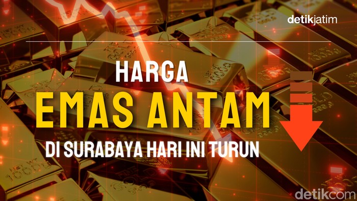 Harga Emas Antam di Surabaya hari ini turun. Harga Emas Antam di Surabaya hari ini turun.