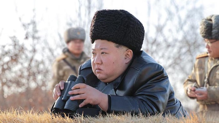 North Korean leader Kim Jong Un supervises during what state media KCNA says is a test-launch of a strategic cruise missile designed to demonstrate the readiness posture of various nuclear capabilities, over the sea off the west coast of the Korean peninsula, February 26, 2025, in this photo released by North Koreas official Korean Central News Agency on February 27, 2025. KCNA via REUTERS Purchase Licensing Rights