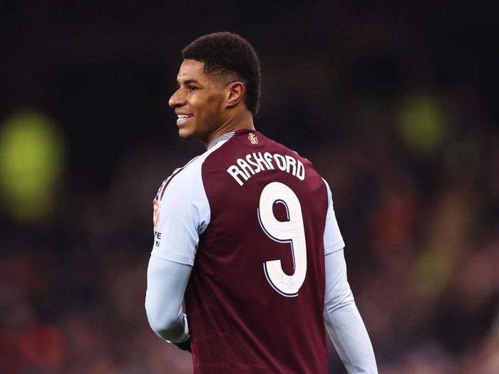 BIRMINGHAM, ENGLAND - FEBRUARY 28: Marcus Rashford of Aston Villa reacts during the Emirates FA Cup Fifth Round match between Aston Villa and Cardiff City at Villa Park on February 28, 2025 in Birmingham, England. (Photo by Cameron Smith - Danehouse/Getty Images)