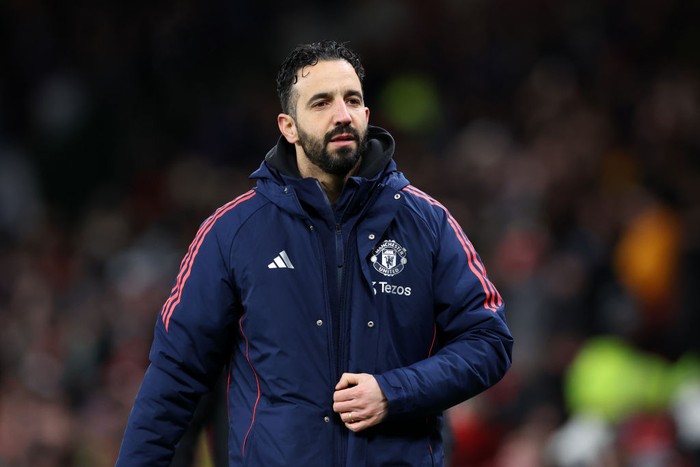 MANCHESTER, ENGLAND - FEBRUARY 26: Ruben Amorim, Manager of Manchester United, looks on after the Premier League match between Manchester United FC and Ipswich Town FC at Old Trafford on February 26, 2025 in Manchester, England. (Photo by Alex Livesey/Getty Images)