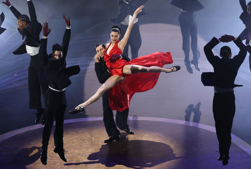 Margaret Qualley performs during a James Bond tribute during the Oscars show at the 97th Academy Awards in Hollywood, Los Angeles, California, U.S., March 2, 2025. REUTERS/Carlos Barria