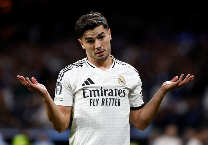 Soccer Football - Champions League - Round of 16 - First Leg - Real Madrid v Atletico Madrid - Santiago Bernabeu, Madrid, Spain - March 4, 2025 Real Madrids Brahim Diaz celebrates scoring their second goal REUTERS/Juan Medina     TPX IMAGES OF THE DAY