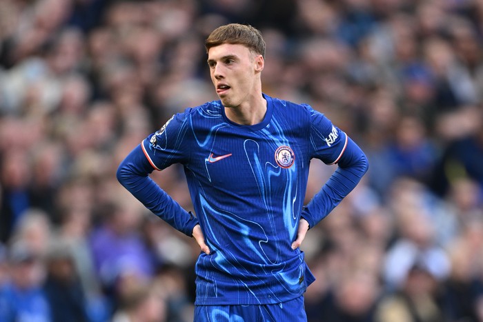  Cole Palmer of Chelsea looks on during the Premier League match between Chelsea FC and Leicester City FC at Stamford Bridge on March 09, 2025 in London, England. (Photo by Mike Hewitt/Getty Images)