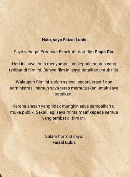 Film Siapa Dia batal untuk dirilis.