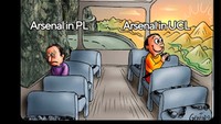 Kini Arsenal tinggal berharap dari Liga Champions saja. Di ajang itu, The Gunners masih menjejak 16 besar dan terakhir menang 7-1 atas PSV. Bisa mengejarnya, Arsenal? (Foto: X.com/_SakaSZN)