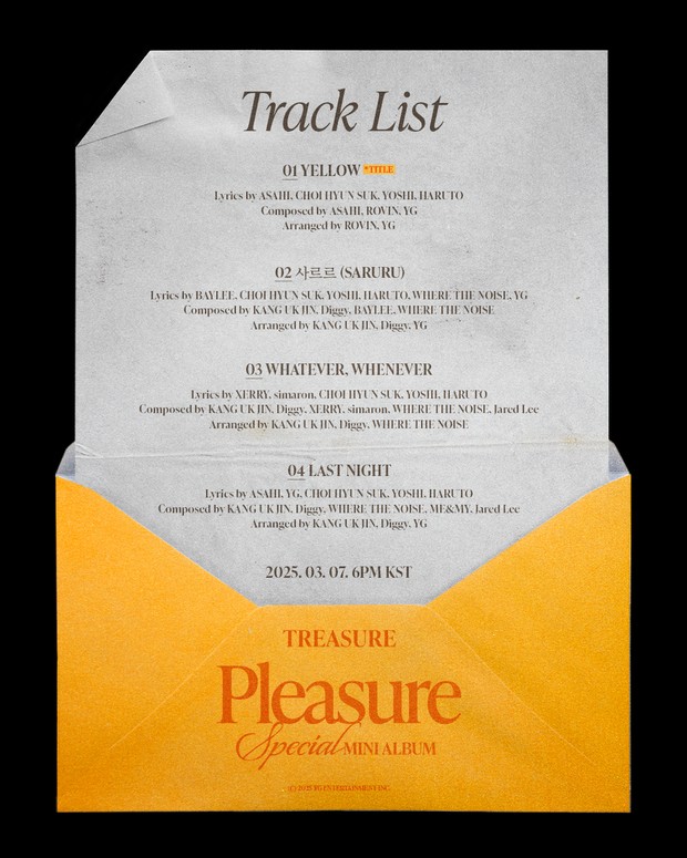 Tracklist Spesial Album TREASURE, Pleasure / Foto : x.com/ygent_official Tracklist Spesial Album TREASURE, Pleasure / Foto : x.com/ygent_official