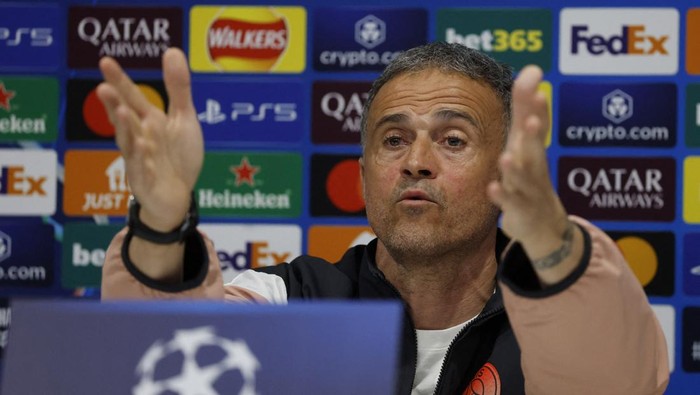 Soccer Football - Champions League - Paris St Germain Press Conference - Anfield, Liverpool, Britain - March 10, 2025 Paris St Germain coach Luis Enrique during the press conference Action Images via Reuters/Jason Cairnduff
