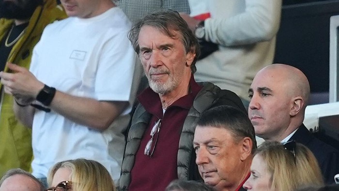 Sir Jim Ratcliffe (left), Ineos CEO and minority shareholder of Manchester United, and Manchester United CEO Omar Berrada ahead of the Premier League match at Old Trafford, Manchester. Picture date: Sunday March 9, 2025. (Photo by Martin Rickett/PA Images via Getty Images)