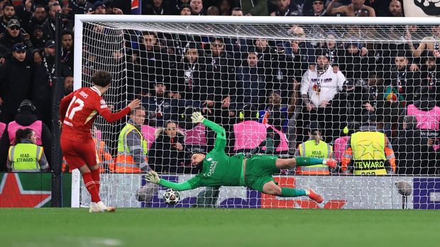 LIVERPOOL, ENGLAND - MARCH 11: Paris Saint-Germain goalkeeper Gianluigi Donnarumma saves a penalty from Curtis Jones of Liverpool in the shootout during the UEFA Champions League 2024/25 UEFA Champions League 2024/25 Round of 16 Second Leg match between Liverpool FC and Paris Saint-Germain at Anfield on March 11, 2025 in Liverpool, England. (Photo by Simon Stacpoole/Offside/Offside via Getty Images)