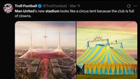 Meski begitu megah, stadion baru itu langsung diledek. Salah satunya disebut mirip arena sirkus. (Foto: X.com/TrollFootball)