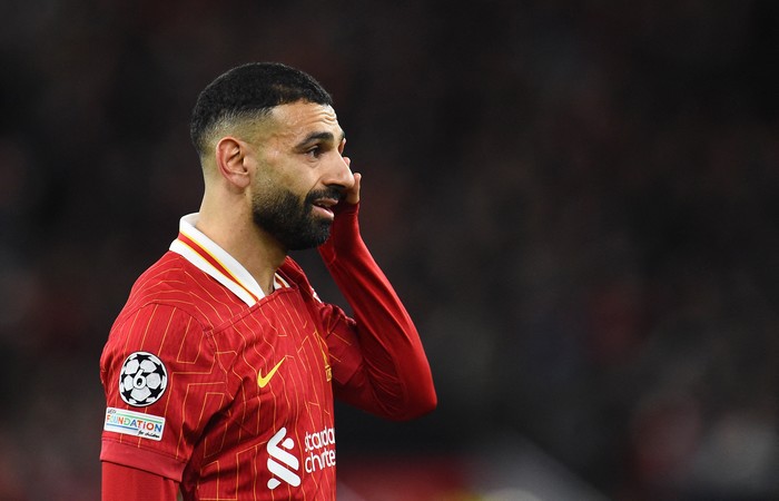 Soccer Football - Champions League - Round of 16 - Second Leg - Liverpool v Paris St Germain - Anfield, Liverpool, Britain - March 11, 2025 Liverpools Mohamed Salah REUTERS/Peter Powell