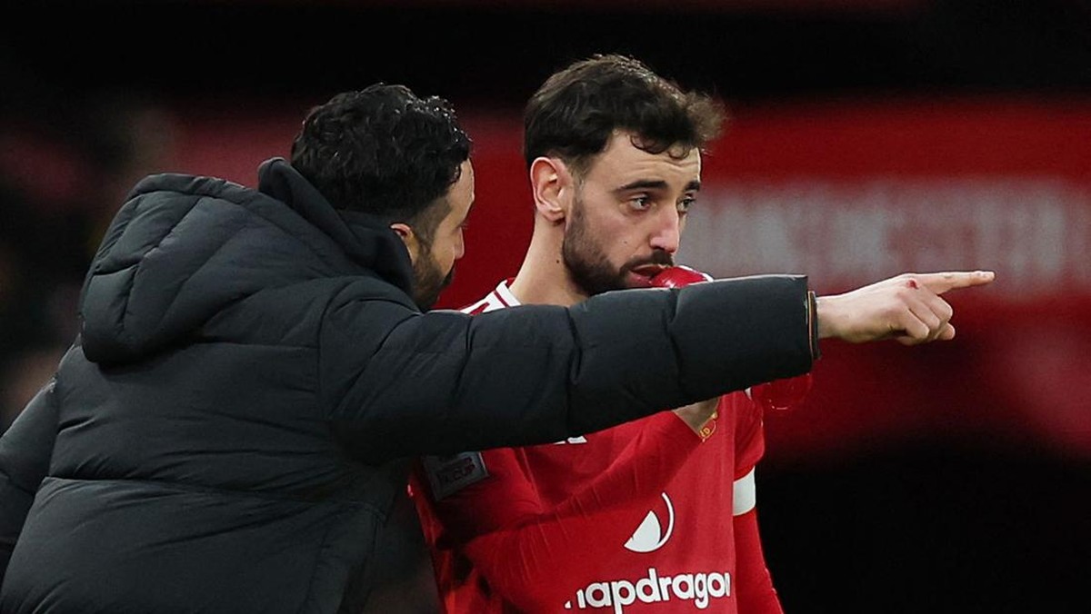 Ruben Amorim dan Bruno Fernandes. (Foto: REUTERS/Phil Noble)