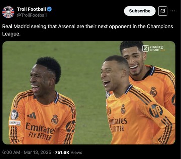 Meme Arsenal Dianggap Sepele di Hadapan Real Madrid