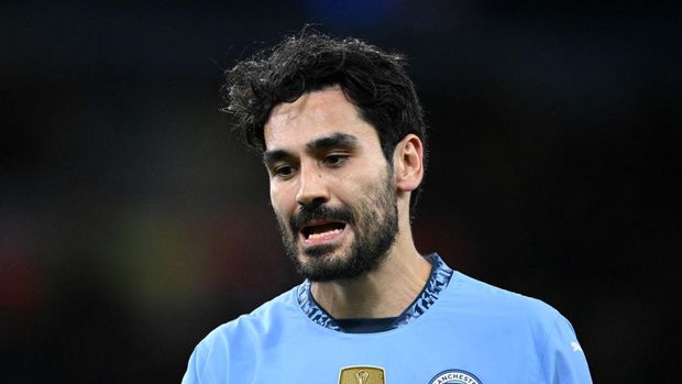  Ilkay Guendogan of Manchester City reacts during the Emirates FA Cup Fifth Round match between Manchester City and Plymouth Argyle at Etihad Stadium on March 01, 2025 in Manchester, England. (Photo by Justin Setterfield/Getty Images)