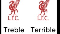 Setelah kandas di Liga Champions dan Carabao Cup dalam hitungan hari, asa treble Liverpool juga sirna. Malah kini diledek jadi terrible! Foto: dok. Internet/X (Twitter)