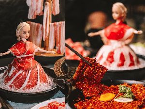 Ini Meat Barbie, Boneka dengan Gaun Irisan Daging Populer di Resto Hotpot