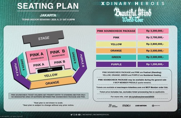 Poster seatplan dan pricelist konser Xdinary Heroes 'Beautiful Mind'