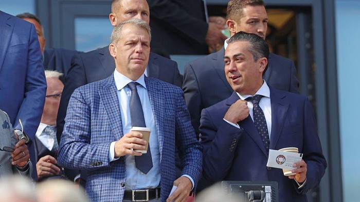 LONDON, ENGLAND - SEPTEMBER 21: Chelsea Co Owners Behdad Eghbali, Todd Boehly during the Premier League match between West Ham United FC and Chelsea FC at London Stadium on September 21, 2024 in London, England. (Photo by Crystal Pix/MB Media/Getty Images)