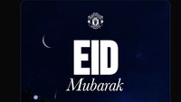 Manchester United mengunggah foto Old Trafford di malam hari dan ucapan Idulfitri bagi para penggemar. (Foto: Twitter)