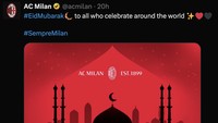 AC Milan menampilkan kartu ucapan Idulfitri dengan gambar ilustrasi mesjid bernuansa merah khas Rossoneri. Mantap! (Foto: Twitter)