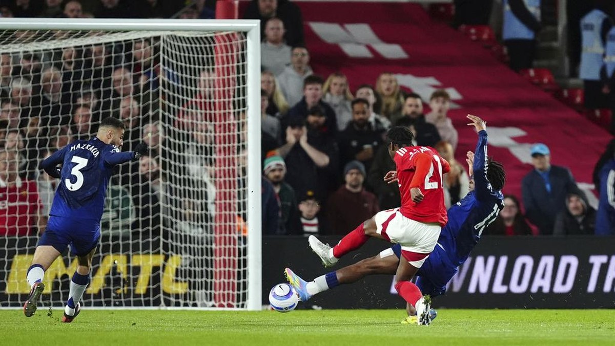 Gol Anthony Elanga ke gawang MU. Foto: AP/Mike Egerton