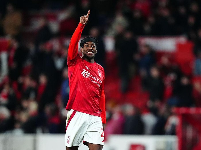 Nottingham Forest's Anthony Elanga celebrates at the final whistle following the Premier League match at the City Ground, Nottingham. Picture date: Tuesday April 1, 2025. (Photo by Mike Egerton/PA Images via Getty Images)
