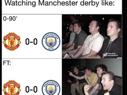 Satu lagi meme nonton Derby Manchester: penonton bersorak (lega) setelah pertandingan (yang boring banget) akhirnya selesai! Foto: dok. Internet/X (Twitter)