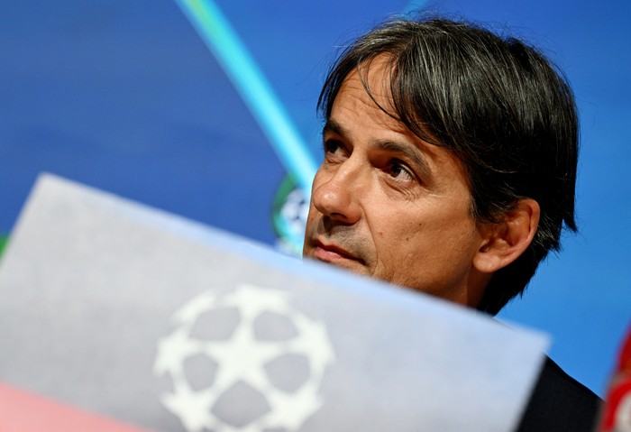 Soccer Football - Champions League - Inter Milan Press Conference - Allianz Arena, Munich, Germany - April 7, 2025 Inter Milan coach Simone Inzaghi during the press conference REUTERS/Angelika Warmuth