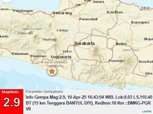 Gempa Darat M 2,9 di Bantul Sore Ini